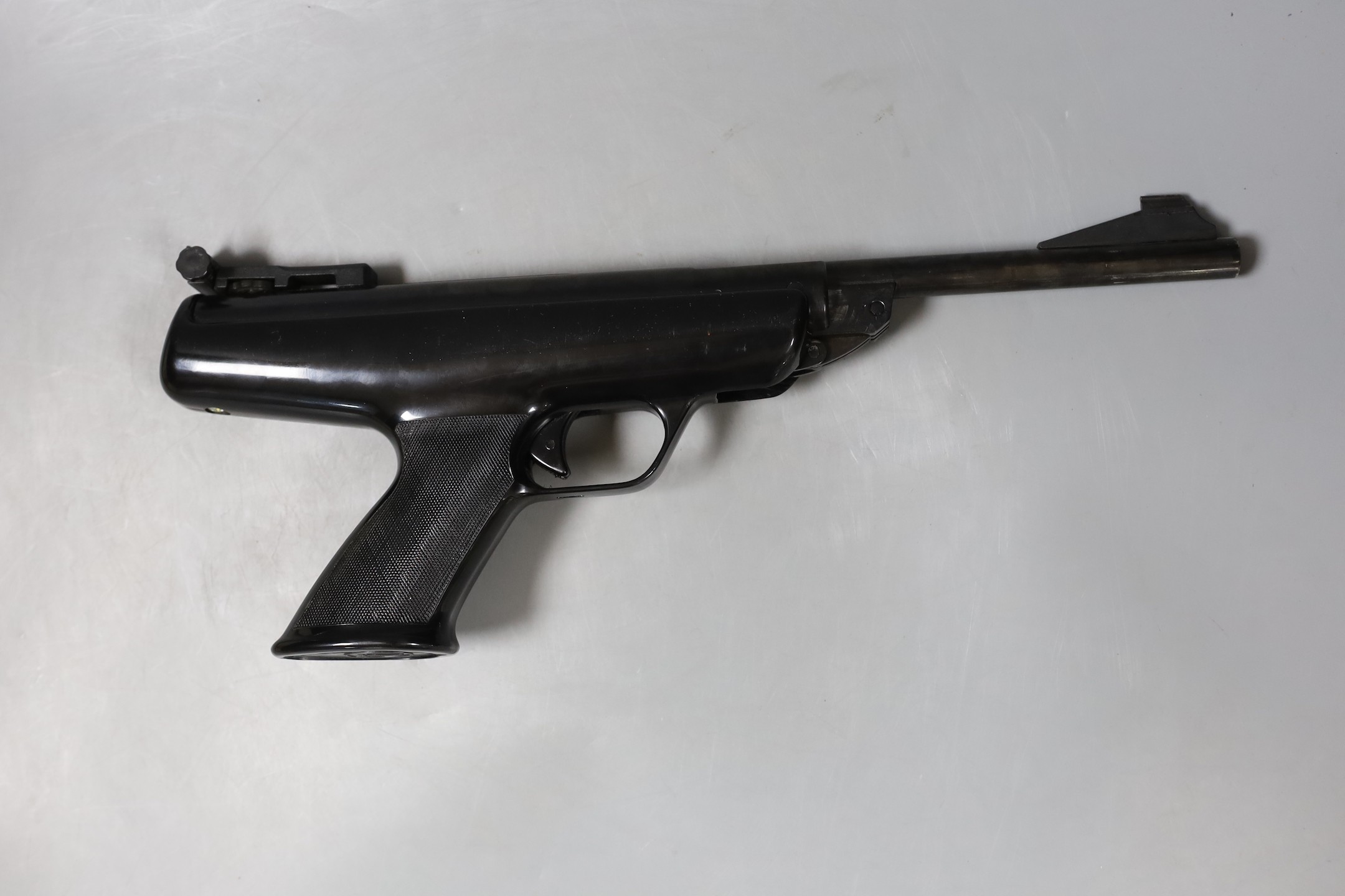 A BSA scorpion air gun with box, pellets, target etc.